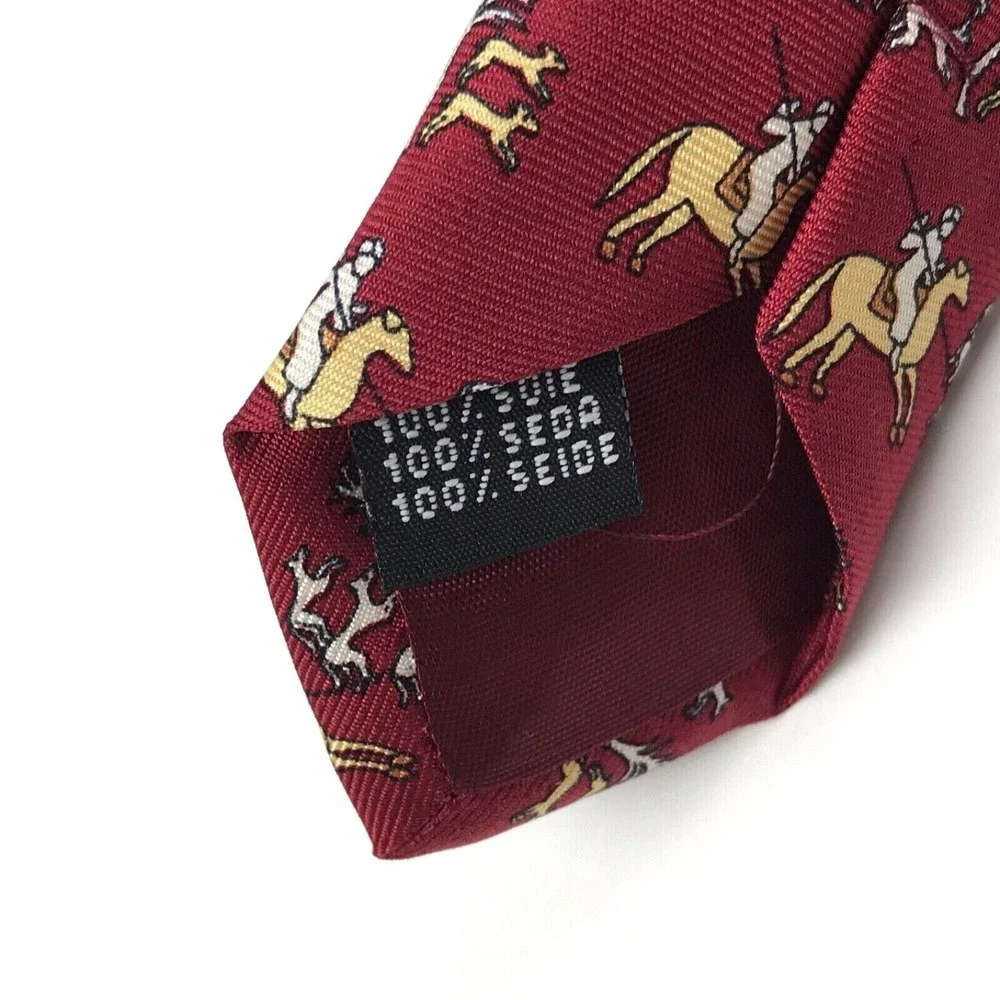 Museo Del Prado 2000 Silk Necktie Horse Hunter Hounds Bulls Equestrian Red Italy